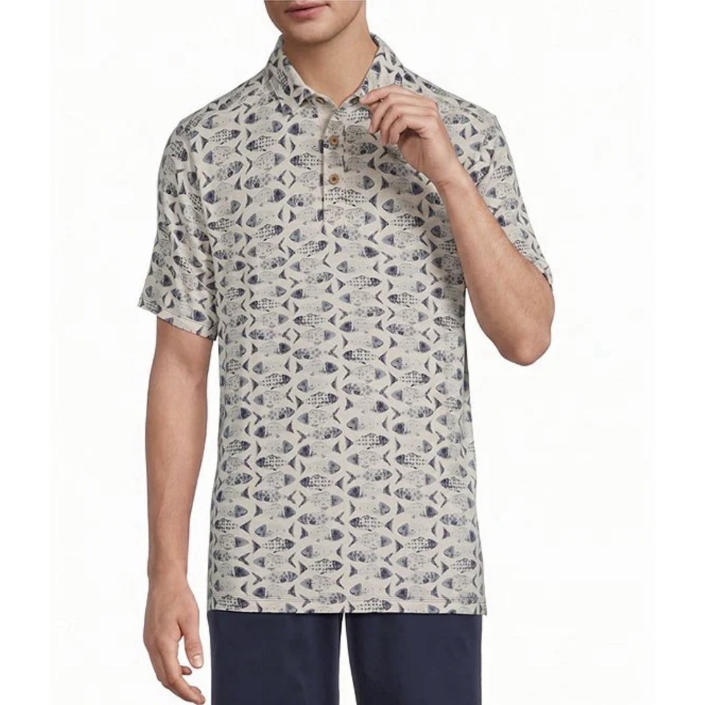 Tommy Bahama Sardina Soirée Polo Off-white sardines Men's 3XL Tencel-Linen New